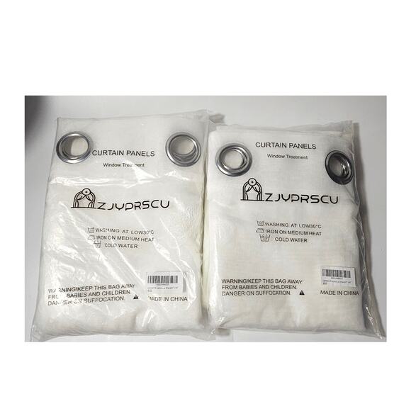 Embroidered ginkgo on semi sheer white curtains 4 panels 52" wide by 95" long - Picture 1 of 5